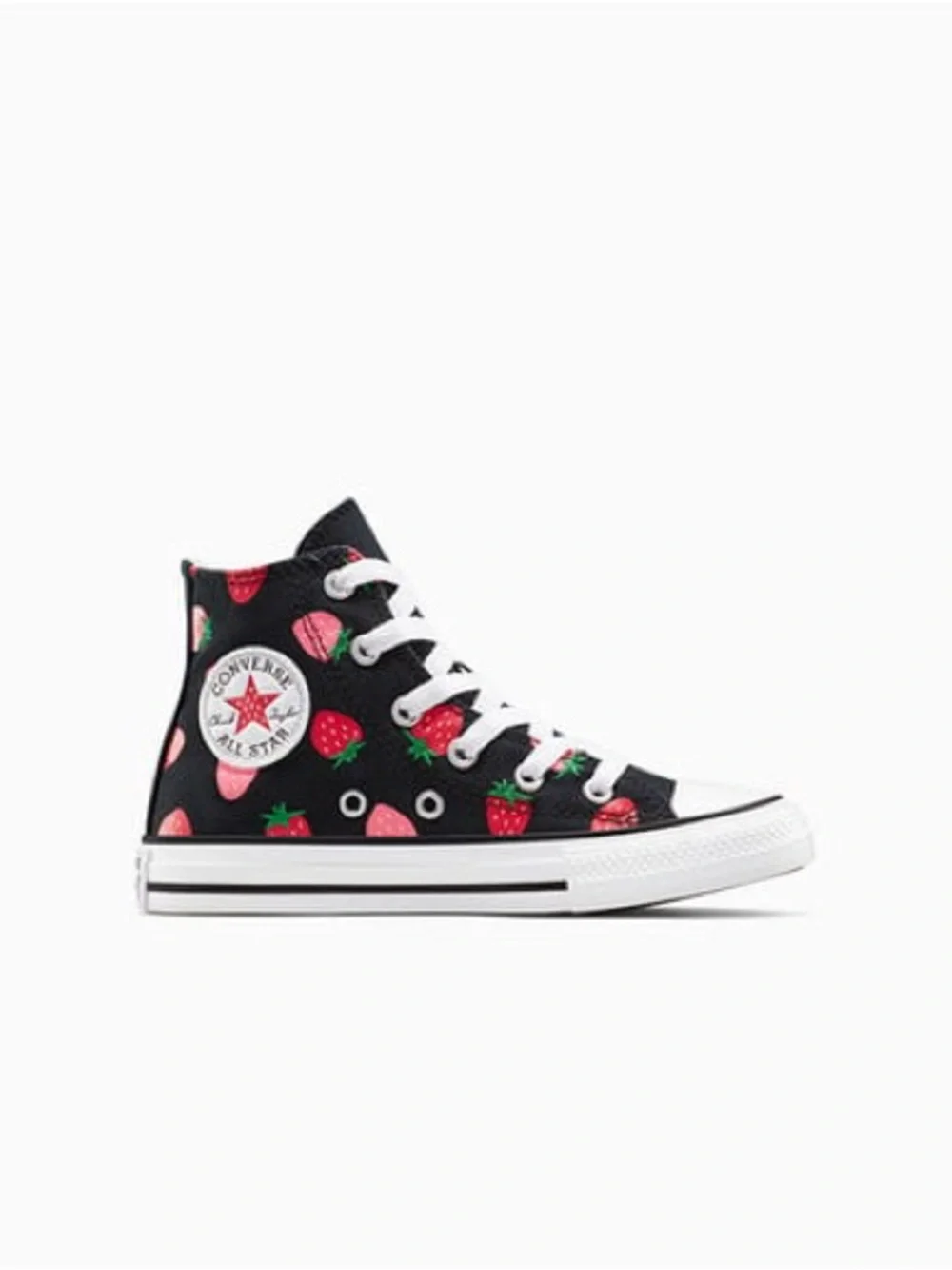 Converse Kids Black High-Top Sneakers with Pink & Red Strawberry Print